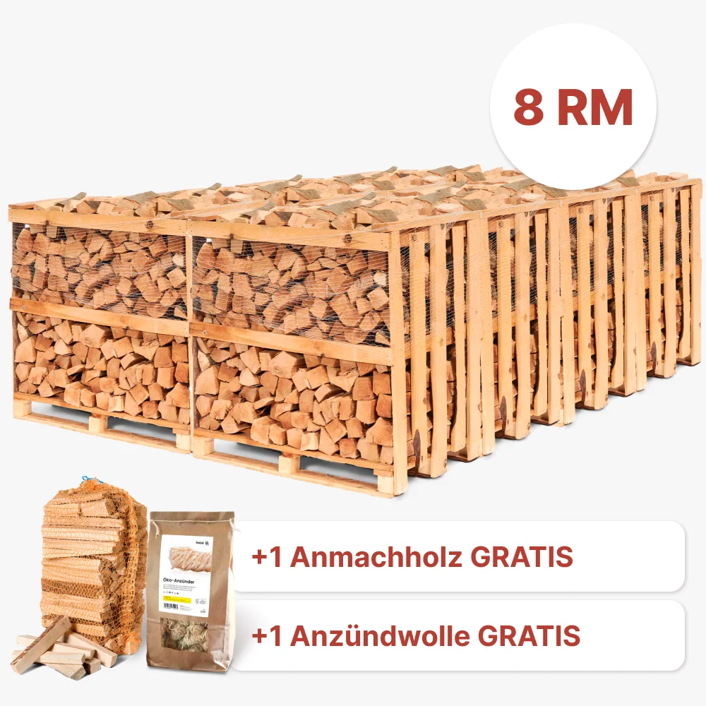 Vorteilspakete: Kaminholz Buche Dauerbrenner: 8 x 1 RM